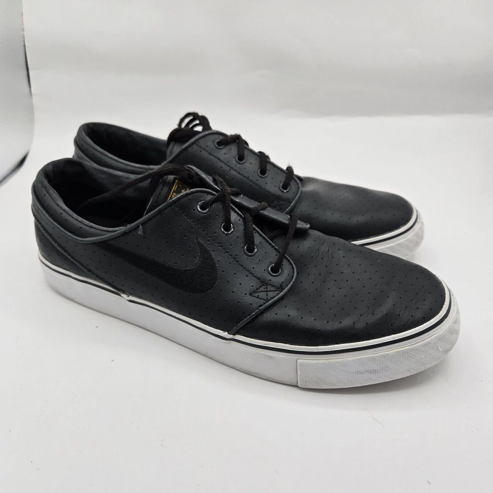 RARE Nike‎ Zoom Stefan Janoski SB Black All Leather 2013 Size 7.5 Perforated